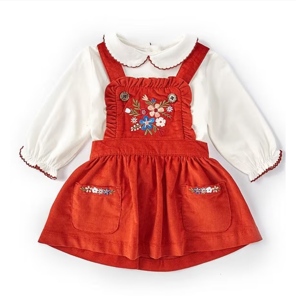 Starting Out Long Sleeve Peter Pan Collar Floral Embroidered Corduroy Jumper